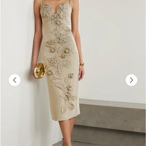 Elegant Beige Floral Embellished Dress